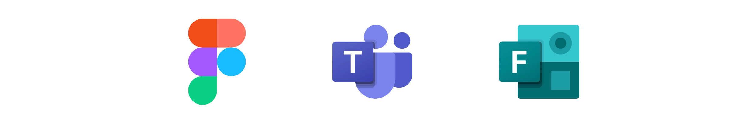 Logos of Figma, Microsoft Teams and Forms apps